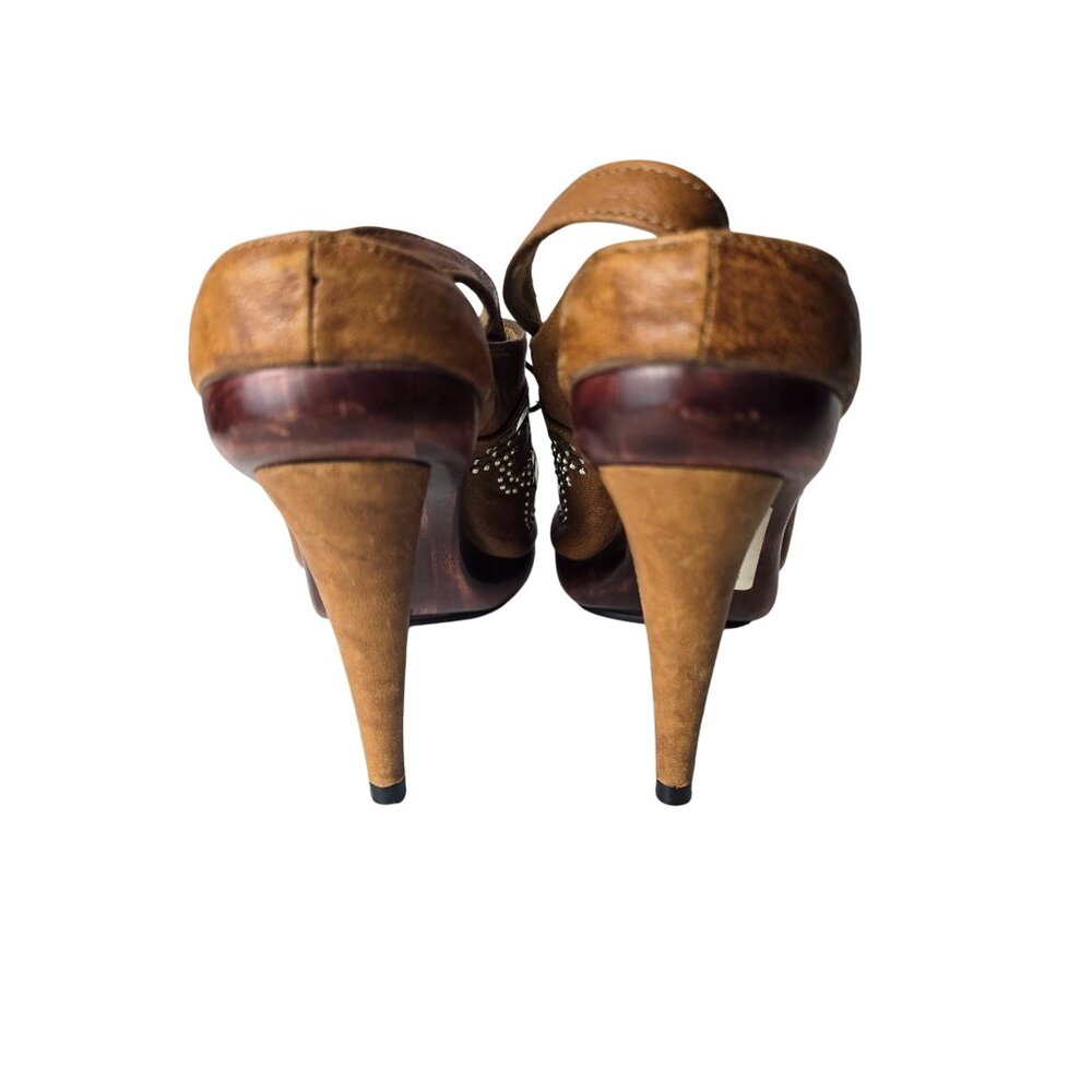 Calleen Cordero Katia Brown Leather Peep-Toe Oxford‎ Heels Size 8 - Picture 8 of 11